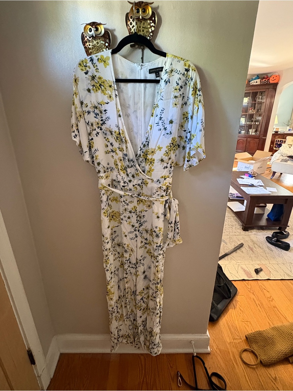 Floral Wrap Jumpsuit by Unknown Banana Republic - White with Yellow Floral Print